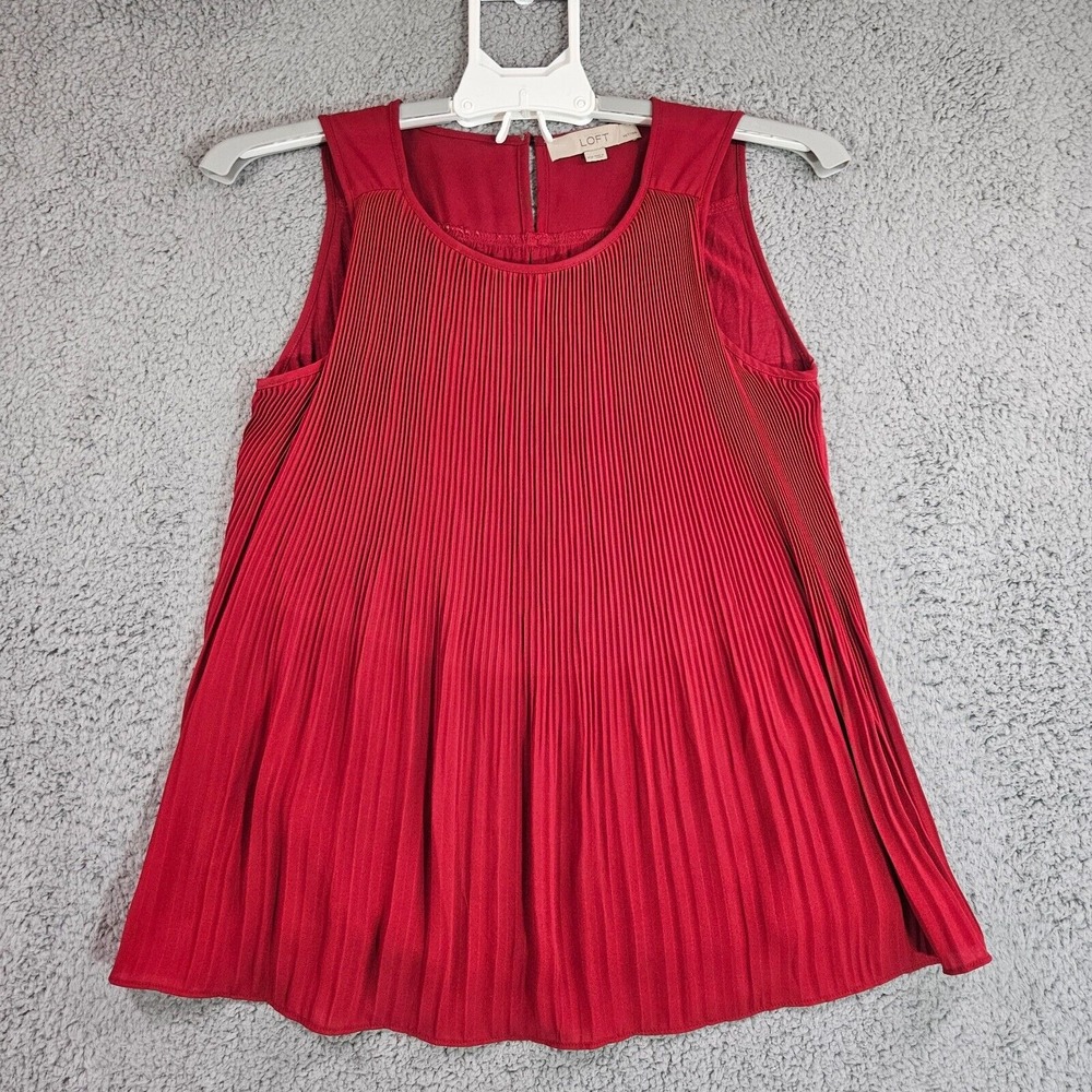 Ann Taylor Loft Sleeveless Top Womens XS Pleated Overlay Front Red - XS